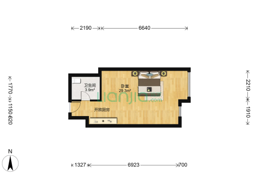 北一路万达公寓 1室0厅1卫 52平方