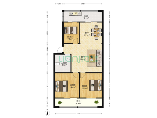 辰翔建安北院 3室2厅1卫 111平方