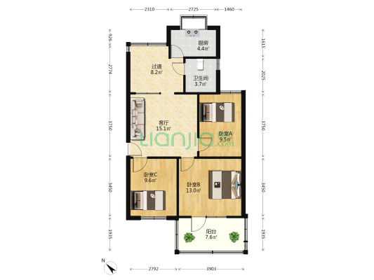 新迎干休所 3室1厅1卫 68平方