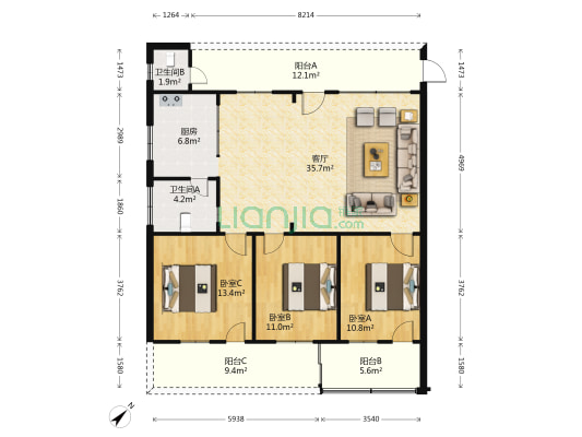 水产研究所家属楼 3室1厅2卫 104平方