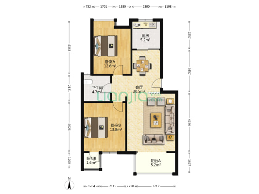 领域花园 2室1厅1卫 86平方