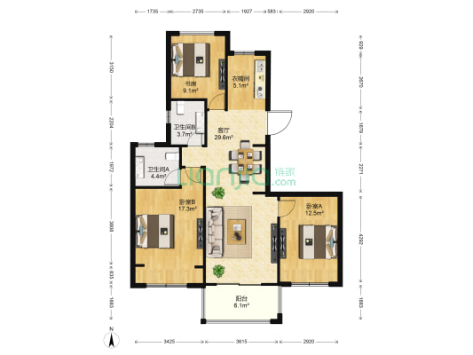 滨江汇 3室1厅2卫 113平方
