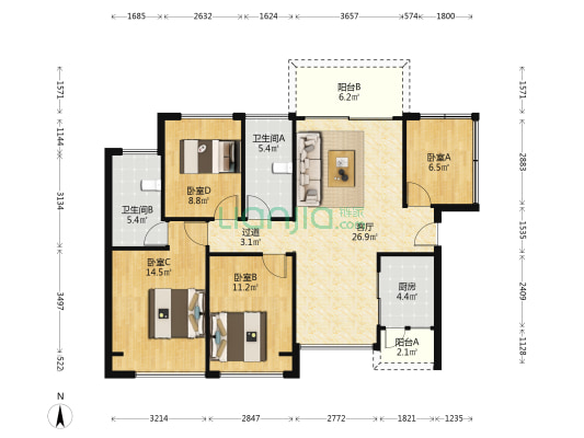 大亚湾碧桂园城央印象 4室1厅2卫 109平方