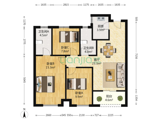 孔雀城学府澜湾 3室1厅2卫 98平方