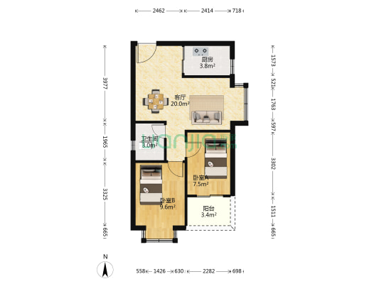 远东丽景小区（公租房） 2室1厅1卫 60平方