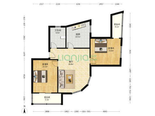 怡馨苑 2室1厅1卫 113平方