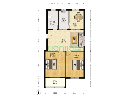 永和佳苑东区 2室2厅1卫 137平方