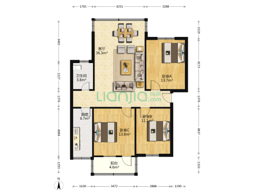 威达南生活区 3室1厅1卫 97平方