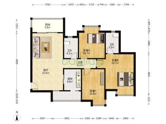 新濠花苑 3室1厅2卫 514平方