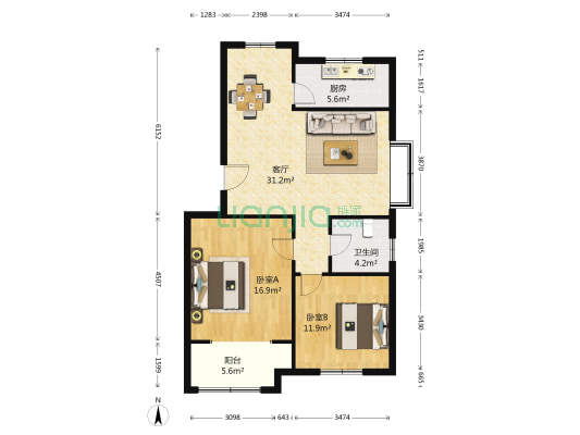 樱花苑 2室1厅1卫 95平方