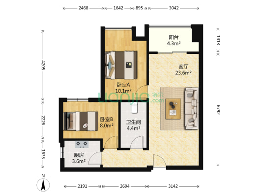 璟泰大厦 2室1厅1卫 77平方