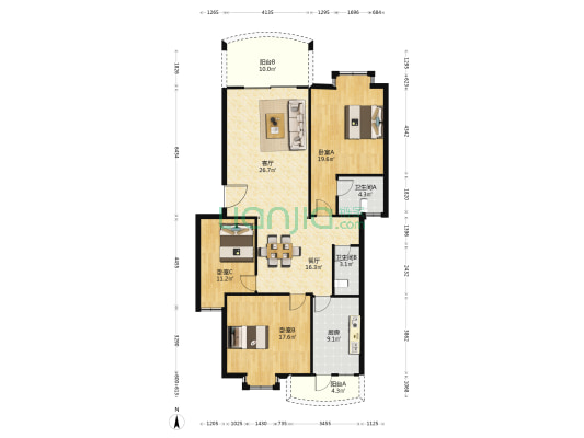 康怡花园 3室2厅2卫 134平方