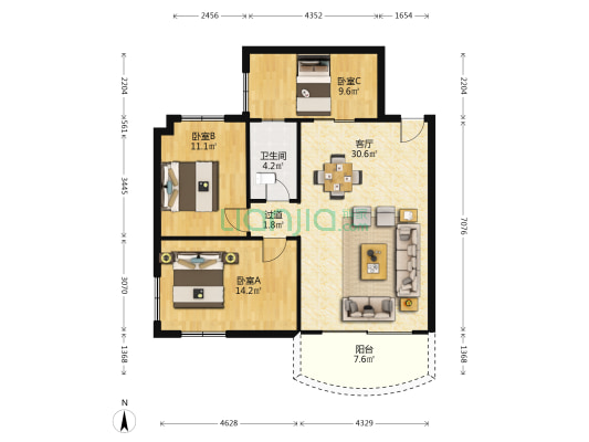 和庆楼 3室1厅1卫 92平方