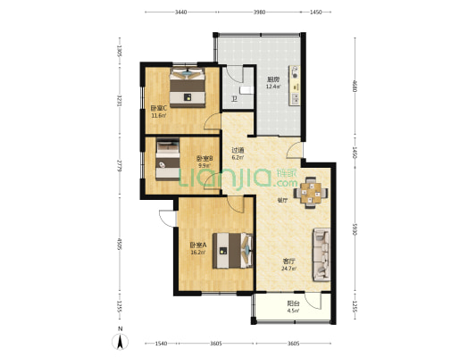 下闸东河街 3室1厅1卫 120平方