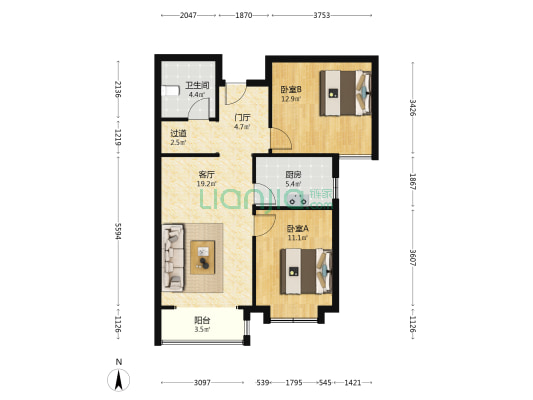 潮白新村 2室1厅1卫 88平方
