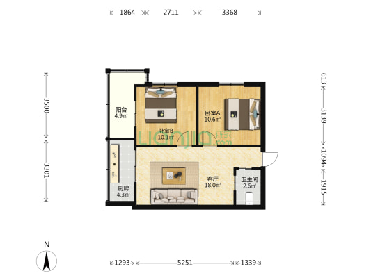 银河坊206号  2室1厅1卫 49平方