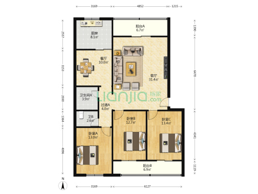 建行家属院(临潼) 3室2厅2卫 131平方