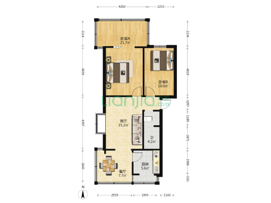 白马小区西区 2室2厅1卫 61平方