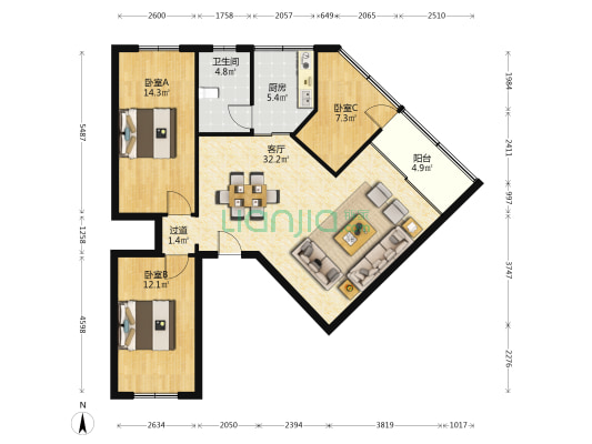 下埔一路1号 3室1厅1卫 103平方