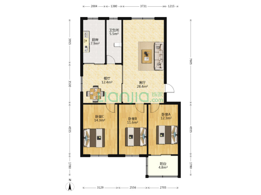 博雅德园 3室2厅1卫 118平方