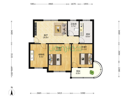 市委北家属院 2室1厅1卫 81平方