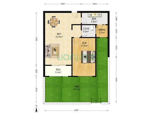 中国铁建万科翡翠国际西区 1室1厅1卫 83平方