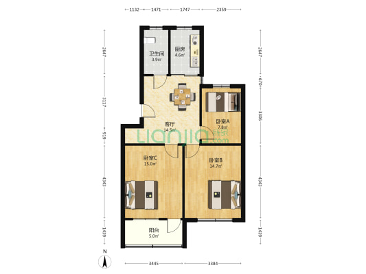 庙巷新村 3室1厅1卫 80平方