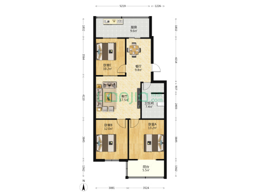 妇幼院新宿舍 3室2厅1卫 105平方