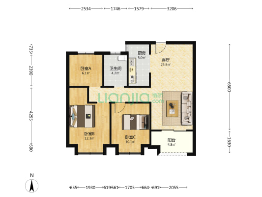 望馨园 3室1厅1卫 90平方