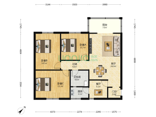 西汇兴苑 3室2厅1卫 104平方