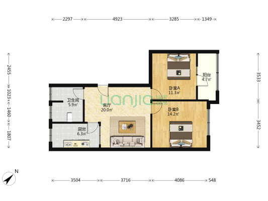 中圣南街 2室1厅1卫 79平方