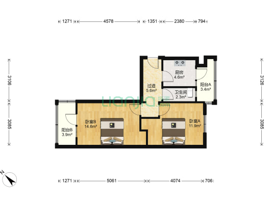 钢管厂三区 2室0厅1卫 55平方