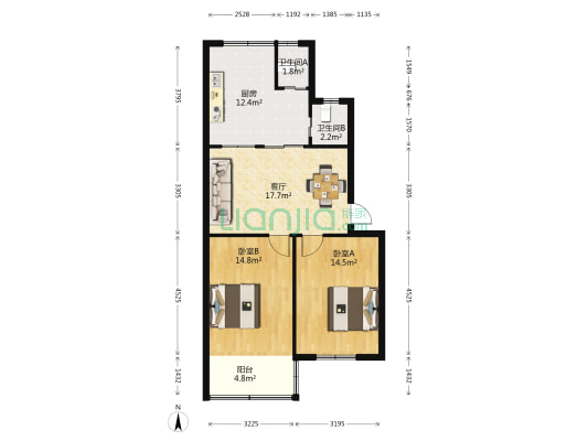 景山路15号 2室1厅2卫 81平方