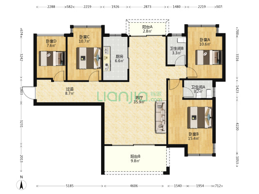 蓝湾星宸二期 4室1厅2卫 125平方