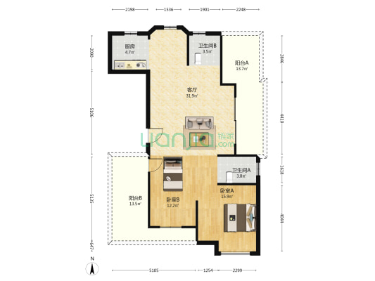 滨丽雅苑 2室1厅2卫 99平方