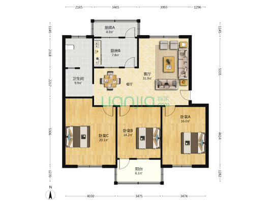 二中家属院 3室1厅1卫 124平方