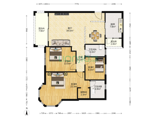 碧桂园假日半岛(半岛花园) 3室1厅2卫 130平方