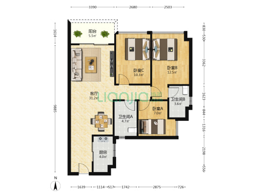 光大ONE+ 3室1厅2卫 98平方