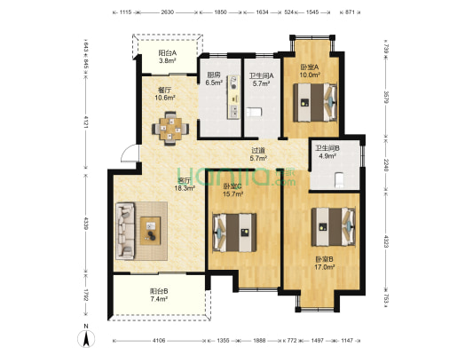 和平景苑 3室2厅2卫 114平方