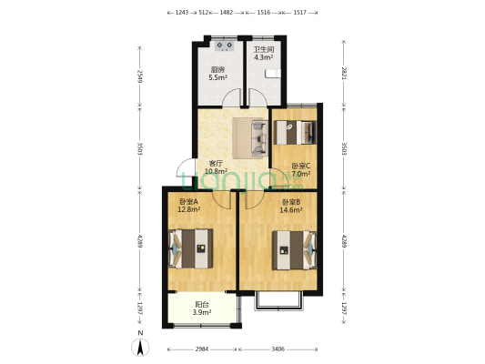 泰顺佳園 3室1厅1卫 78平方