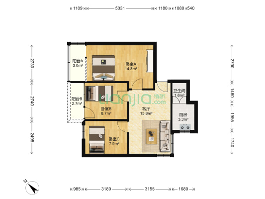 赤岗西路横二街8-10号 3室1厅1卫 70平方