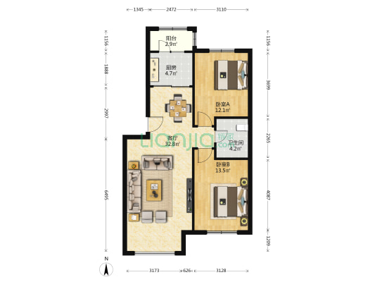 幸福里小区 2室1厅1卫 82平方