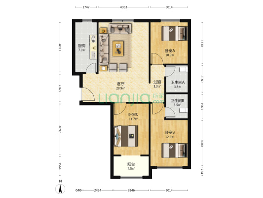 畅享家园 3室1厅2卫 118平方