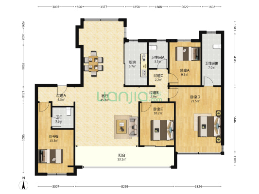远洋万和公馆 4室1厅3卫 188平方