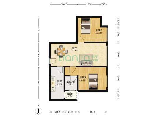 格力两江总部公园2期(悦湖居) 2室1厅1卫 68平方