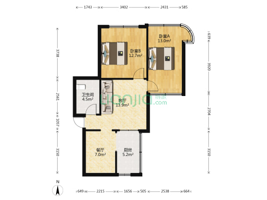水利局宿舍 2室2厅1卫 66平方