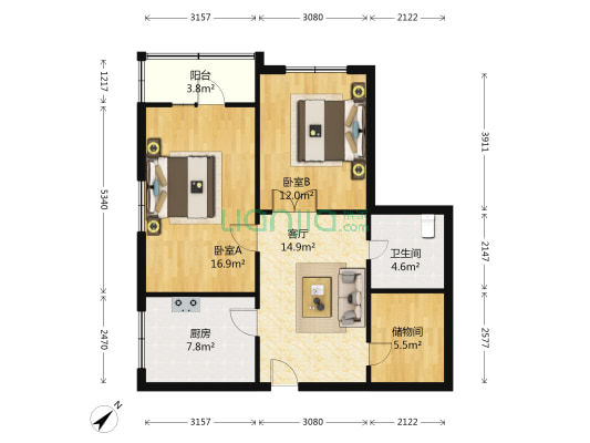 丰盈里 2室1厅1卫 80平方