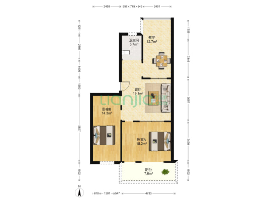 玉函路39号 2室2厅1卫 91平方
