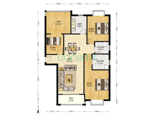 融源及第 4室1厅2卫 126平方
