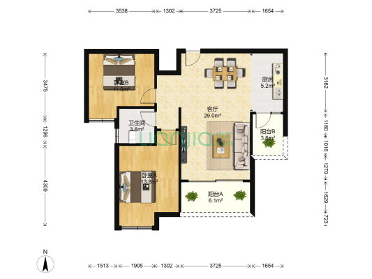 彰泰公园1号 2室1厅1卫 93平方
